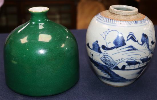Blue and white landscape jar with Quinlong mark